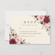 Cartão de Resposta de Casamento Flor de Rosa Borgo