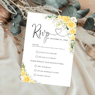 Cartão de Resposta de Casamento Floral Amarelo Ele