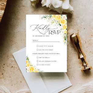 Cartão de Resposta de Casamento Floral Amarelo Ele