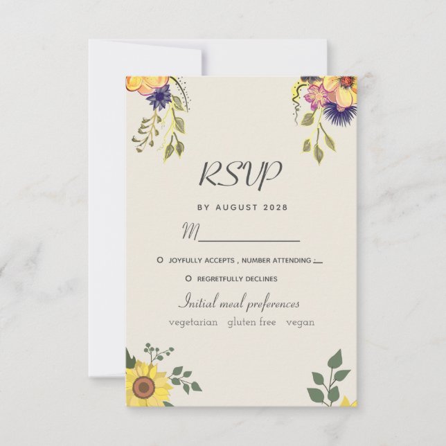 Cartão de Resposta de Casamento Floral Aquarela Rú (Frente)