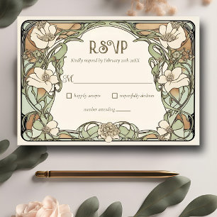 Cartão de Resposta de Casamento Floral Art Nouveau