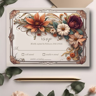 Cartão de Resposta de Casamento Floral Art Nouveau