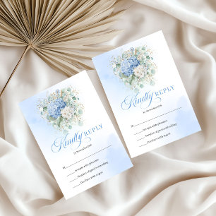 Cartão de Resposta de Casamento Floral Azul Atempo