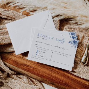 Cartão de Resposta de Casamento Floral Azul com Es