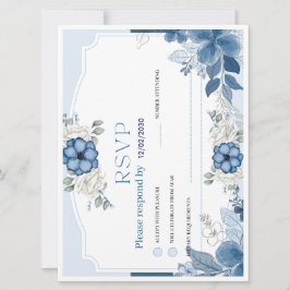 Cartão de Resposta de Casamento Floral Azul Empoei