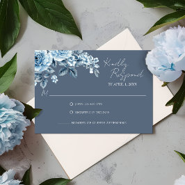 Cartão de Resposta de Casamento Floral Azul Empoei