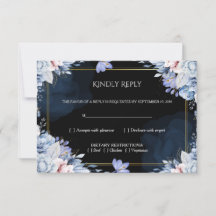 Cartão de Resposta de Casamento Floral Azul Empoei