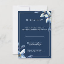 Cartão de Resposta de Casamento Floral Azul Marinh