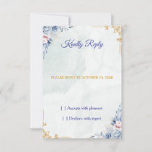 Cartão de Resposta de Casamento Floral Azul Poeire