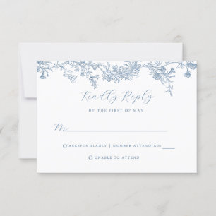Cartão de Resposta de Casamento Floral Azul Vintag