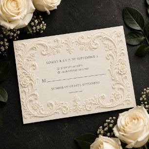 Cartão de Resposta de Casamento Floral Barroco Ele