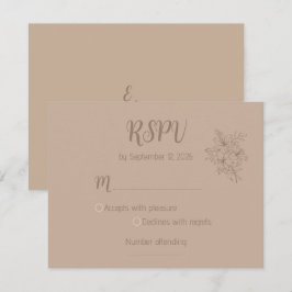 Cartão de resposta de casamento floral bege elegan