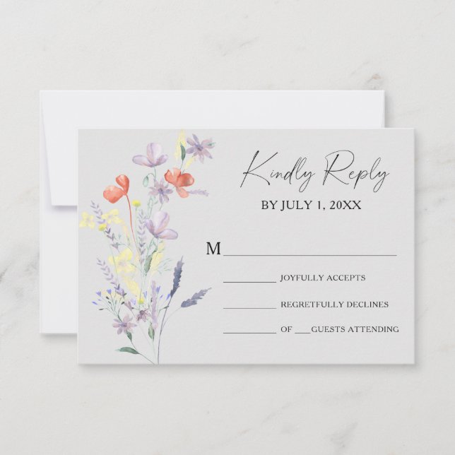 Cartão de Resposta de Casamento Floral Boho (Frente)