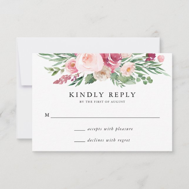 Cartão de Resposta de Casamento Floral Boho Blush  (Frente)