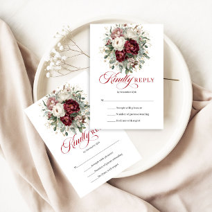 Cartão de Resposta de Casamento Floral Boho Borgon