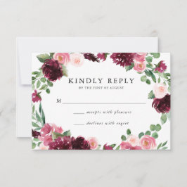Cartão de Resposta de Casamento Floral Boho Burgun