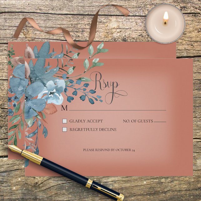 Cartão de Resposta de Casamento Floral Boho Rust & (Criador carregado)