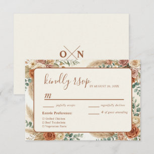 Cartão de Resposta de Casamento Floral Boho Rústic