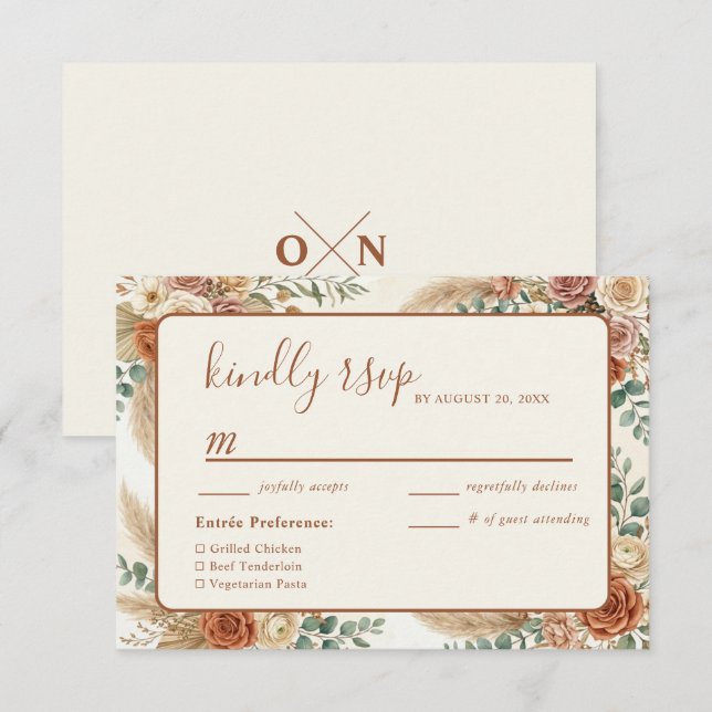 Cartão de Resposta de Casamento Floral Boho Rústic (Frente/Verso)