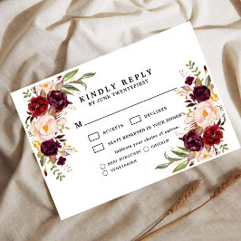 Cartão de Resposta de Casamento Floral Bordeaux Bl