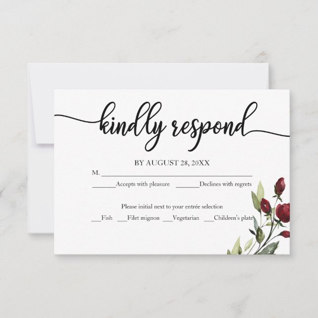 Cartão de Resposta de Casamento Floral Borgonha (Frente)