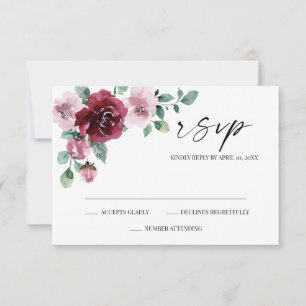 Cartão de Resposta de Casamento Floral Borgonha e