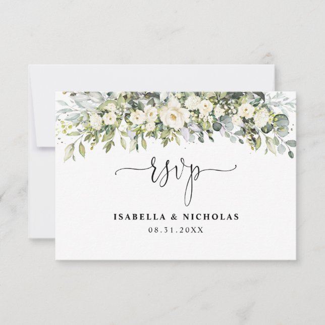 Cartão de Resposta de Casamento Floral Branco (Frente)