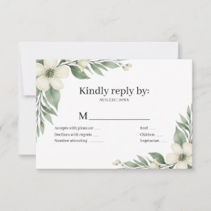 Cartão de Resposta de Casamento Floral Branco com