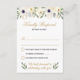 Cartão de Resposta de Casamento Floral Branco e Do