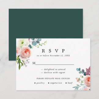 Cartão de Resposta de Casamento Floral Branco e Ro