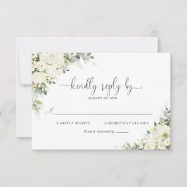 Cartão de Resposta de Casamento Floral Branco Eleg