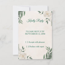 Cartão de Resposta de Casamento Floral Branco Eleg