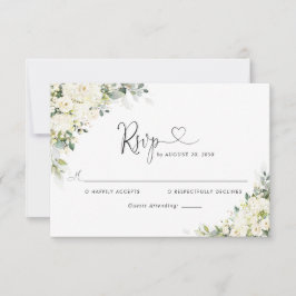 Cartão de Resposta de Casamento Floral Branco Eleg