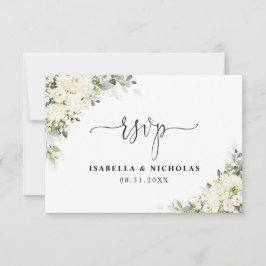 Cartão de Resposta de Casamento Floral Branco Eleg