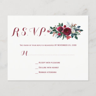 Cartão de resposta de casamento floral burgundy de