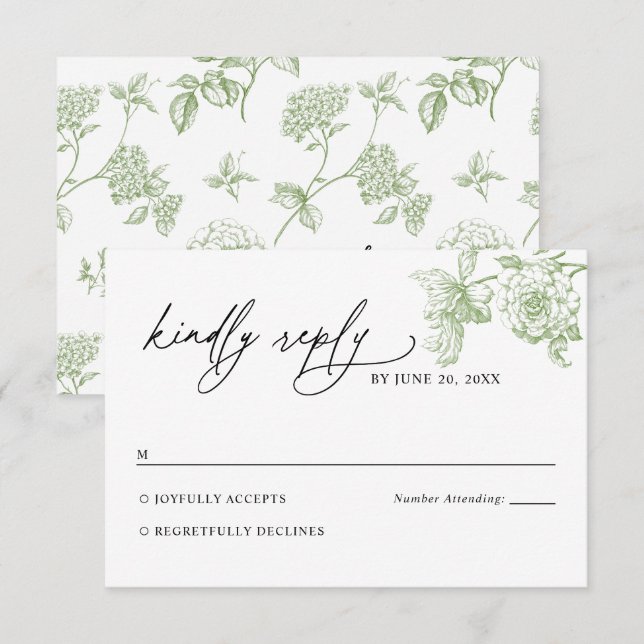 Cartão de Resposta de Casamento Floral Clássico Vi (Frente/Verso)