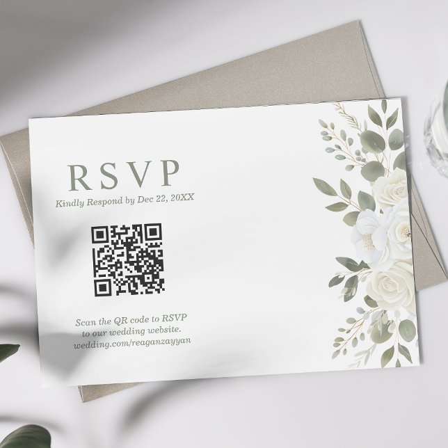 Cartão de Resposta de Casamento Floral com Código  (Criador carregado)