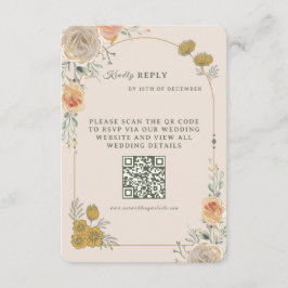 Cartão de Resposta de Casamento Floral Dourado Pas