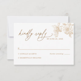 Cartão de Resposta de Casamento Floral Dourado Vit