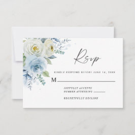 Cartão de Resposta de Casamento Floral Dusty Blue