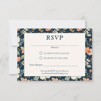 Cartão de Resposta de Casamento Floral Escuro Eleg