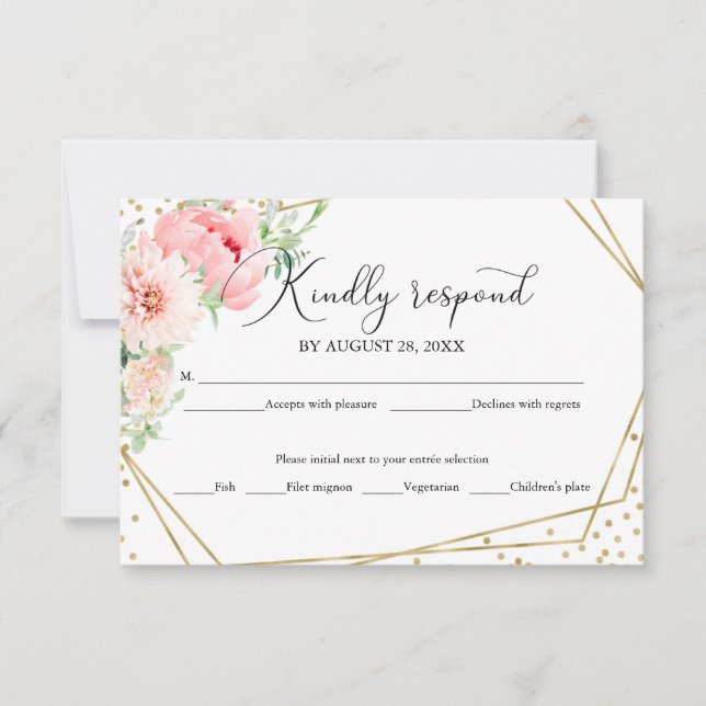 Cartão de Resposta de Casamento Floral Geométrico  (Frente)