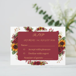 Cartão de Resposta de Casamento Floral Girassol Bo