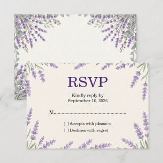 Cartão de Resposta de Casamento Floral Lavanda Ele