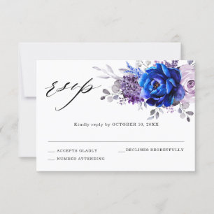 Cartão de Resposta de Casamento Floral Lilás Azul 