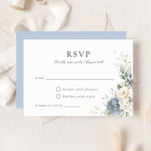 Cartão de Resposta de Casamento Floral Poeira Azul