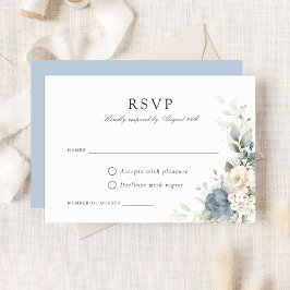 Cartão de Resposta de Casamento Floral Poeira Azul