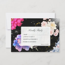 Cartão de Resposta de Casamento Floral Preto Mal-h