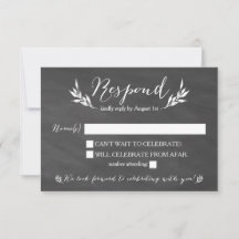 Cartão de Resposta de Casamento Floral Quadro Negr