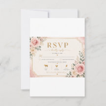 Cartão de Resposta de Casamento Floral Rosa Corado
